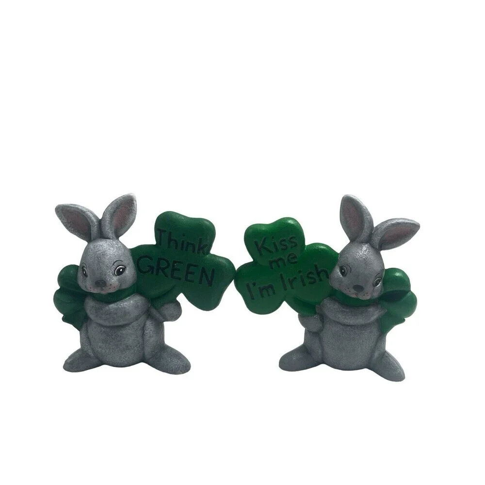 Kiss Me I'm IRISH & THINK GREEN ST PATRICKS DAY Rabbit Figurine Decoration 5.5”